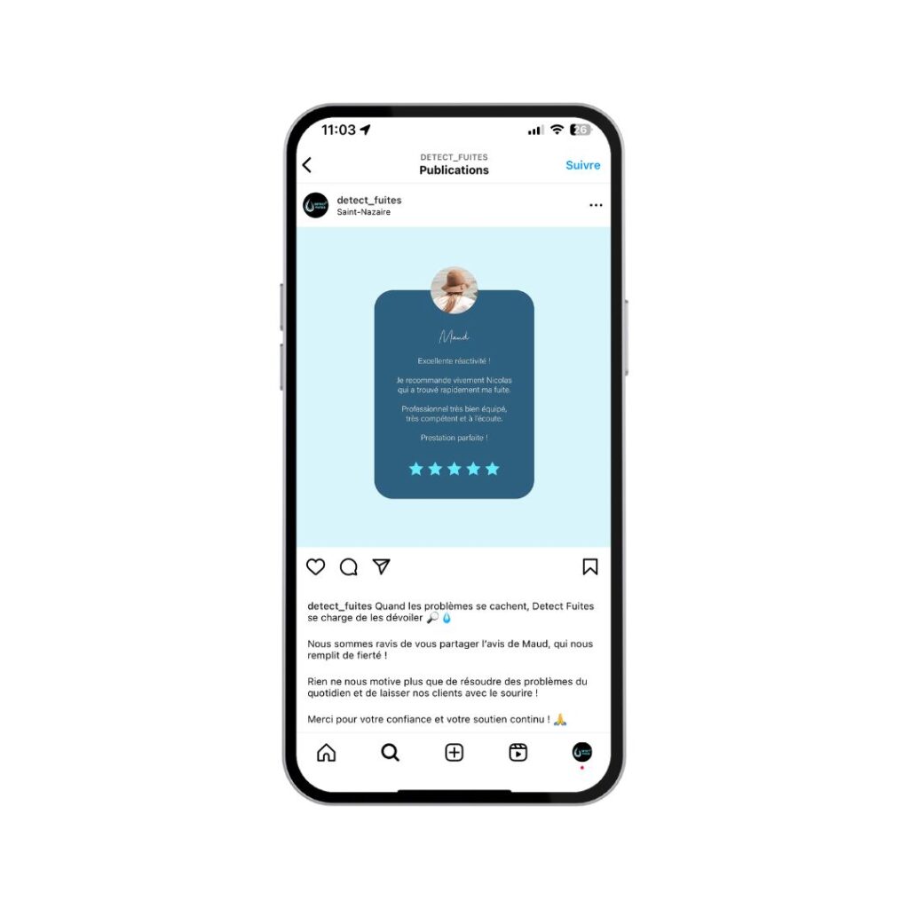 Réseaux sociaux - Avis client Detect Fuites - Caom agence de communication
